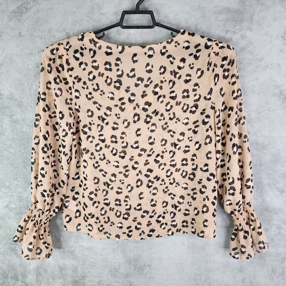 Women's Beige Leopard Print Blouse Top V-Neck Long Sleeve A New Day Size M - Picture 7 of 10